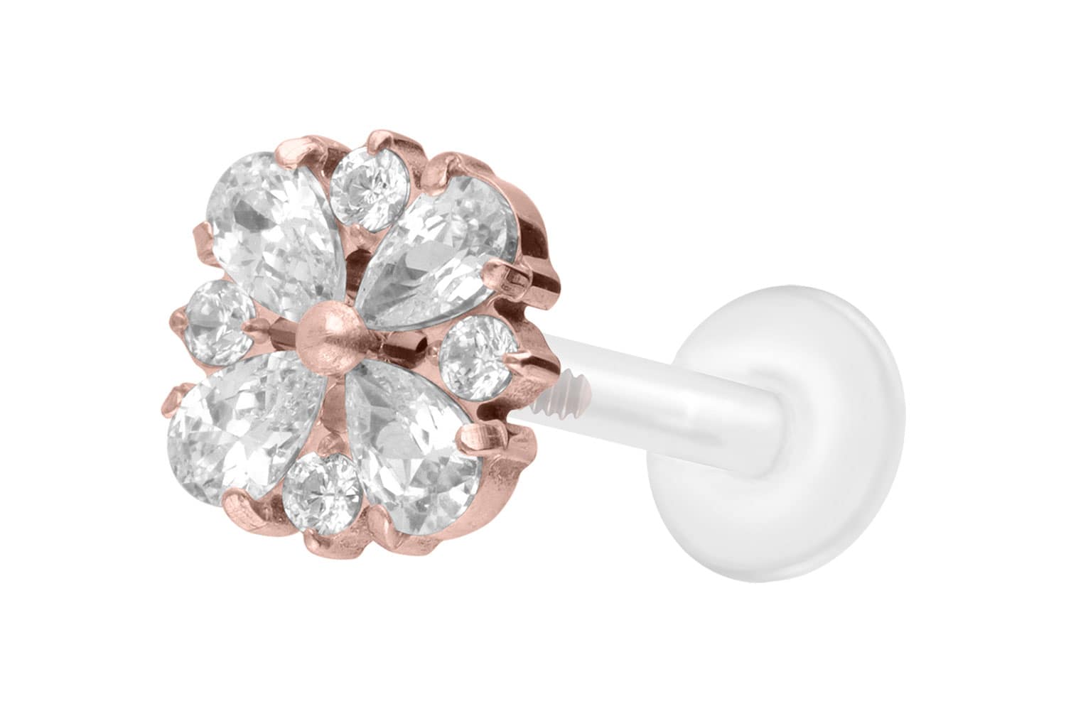 PTFE Labret Piercing mit Innengewinde + Titan-Aufsatz KRISTALLORNAMENT